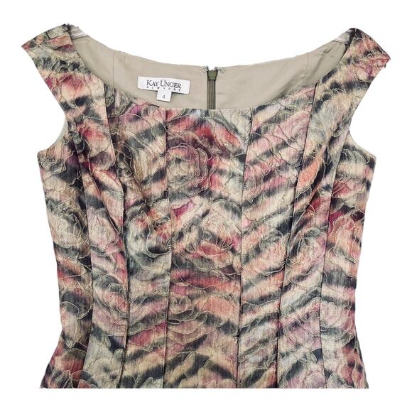 Kay Unger Chevron Animal Floral Print Boat Neck Sleeveless A-Line Cocktail Dress - Picture 2 of 7